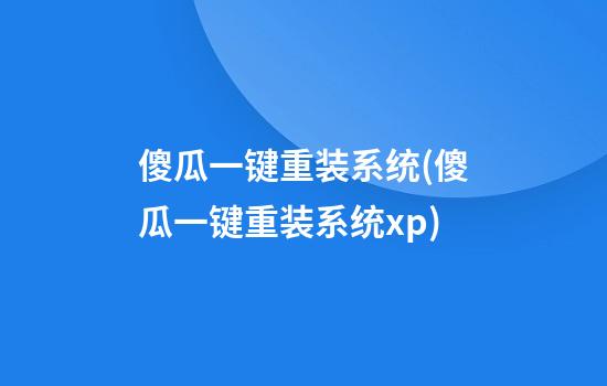 傻瓜一键重装系统(傻瓜一键重装系统xp)