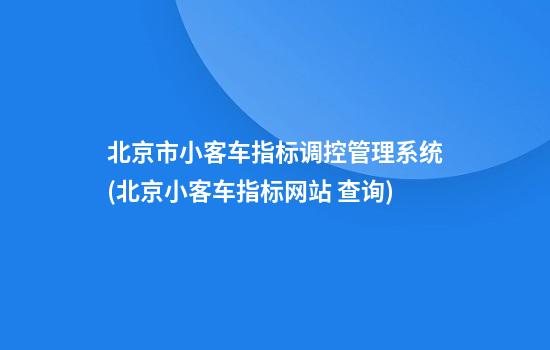 北京市小客车指标调控管理系统(北京小客车指标网站 查询)