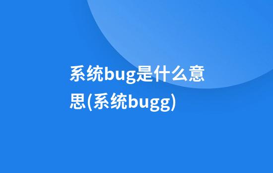 系统bug是什么意思(系统bugg)