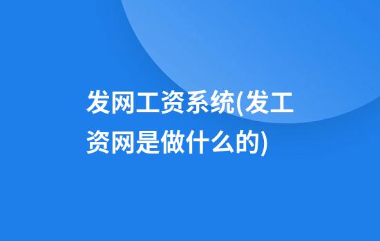 发网工资系统(发工资网是做什么的)