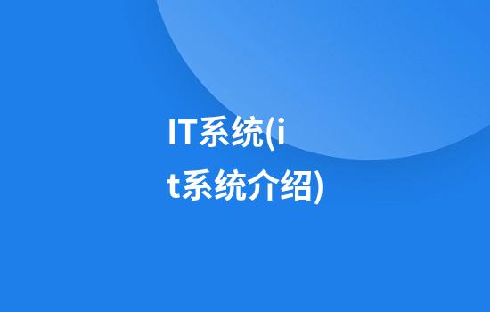 IT系统(it系统介绍)